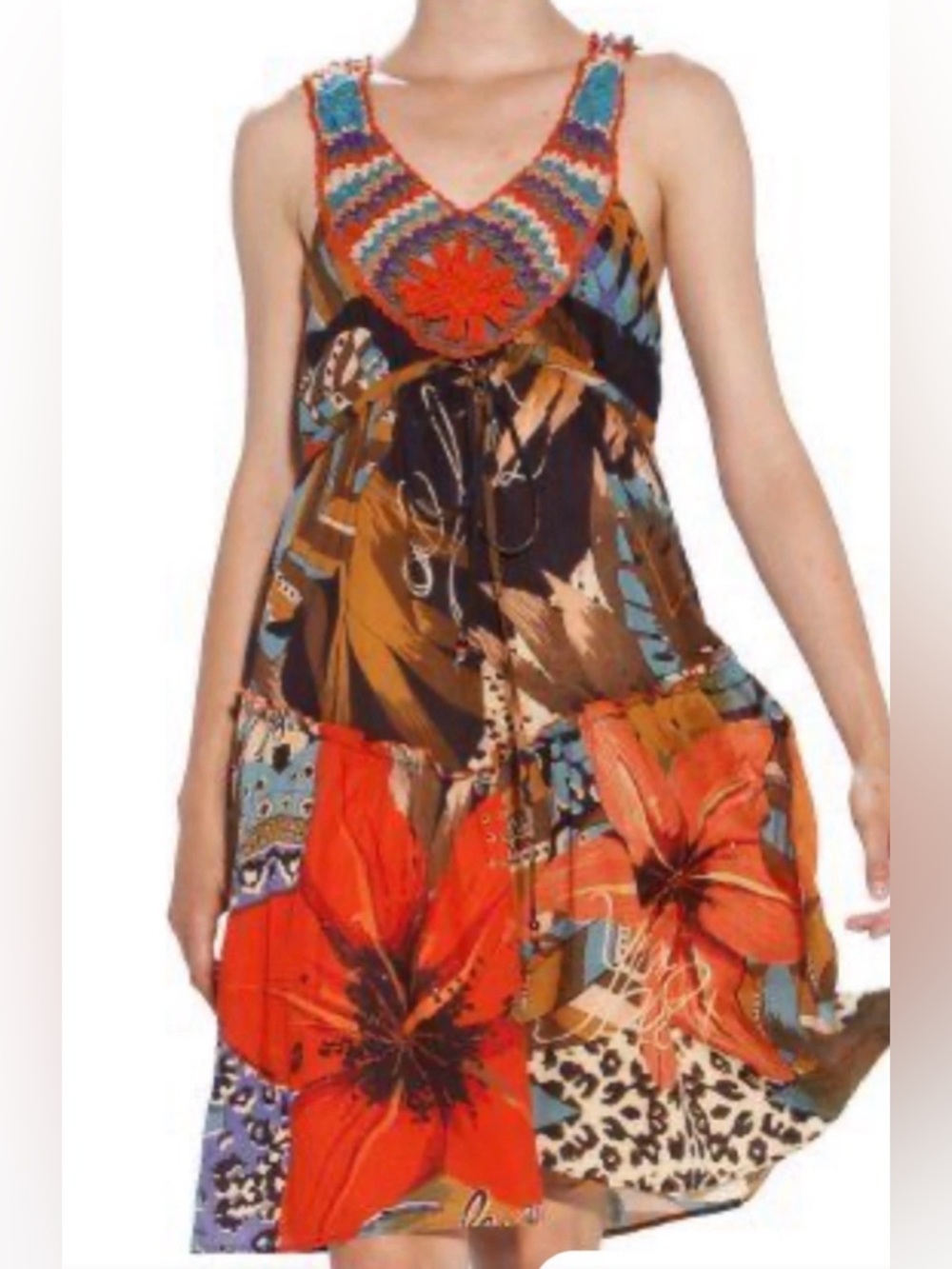 Desigual Dress Womens Art to Wear Sleeveless Flowy Boho Shift Midi Size 44